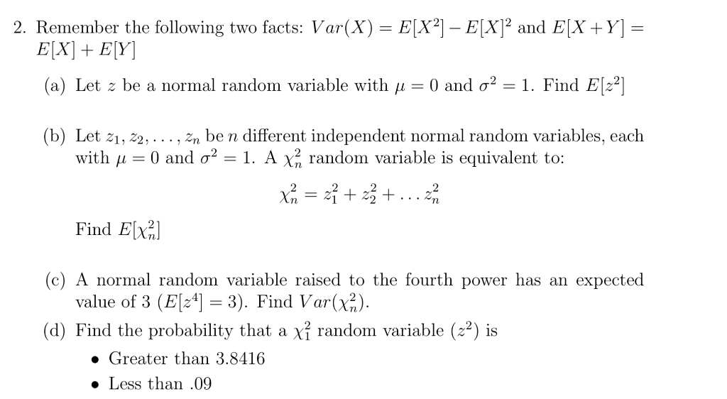 Solved Rememberthefollowingtwofacts Var X E X2 E X 2 A Chegg Com