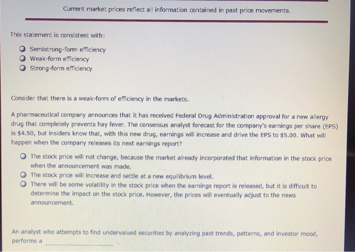 Solved True Or False The Efficient Markets Hypothesis Ho