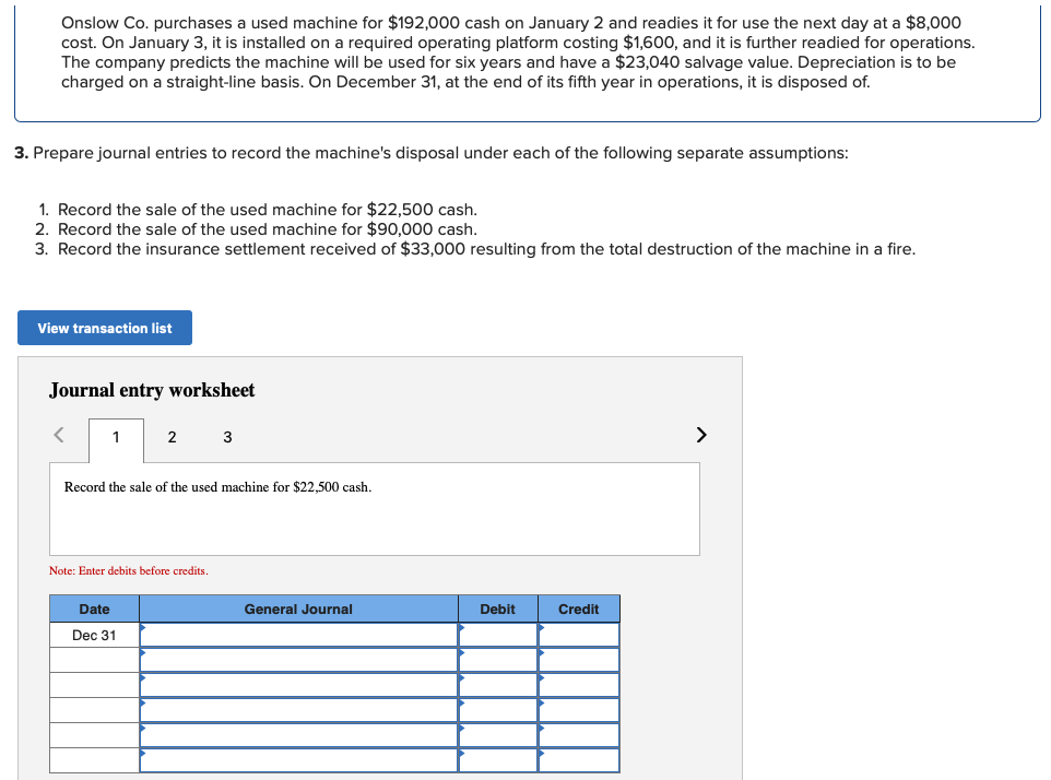 Onslow Co Purchases A Used Machine For 192 000 Cash Chegg 