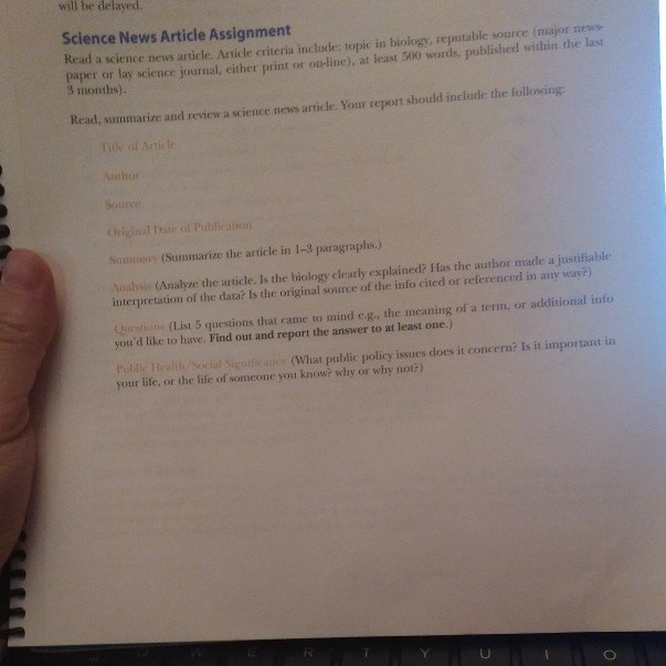 Solved will be delayed. Science News Article Assignment I a