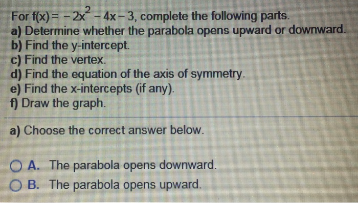 For F X 2x 2 4x 3 Complete The Following Chegg Com