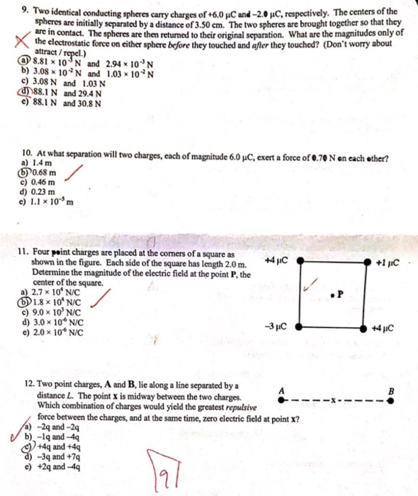 Solved Two Identical Conducting Spheres Carry Charges Of Chegg Com