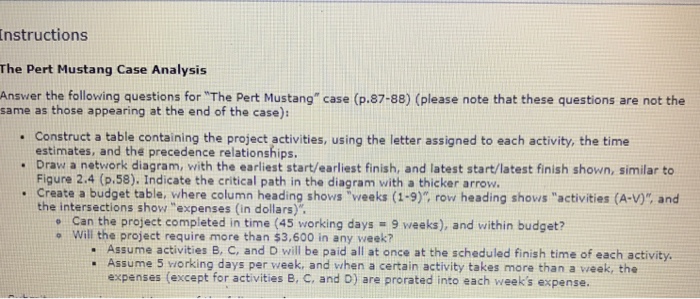 Week 4 pert mustang case study picture