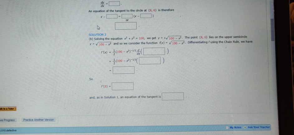 Solved Example 1 A If X2 Y2 100 Find Dy Dx B Find Chegg Com