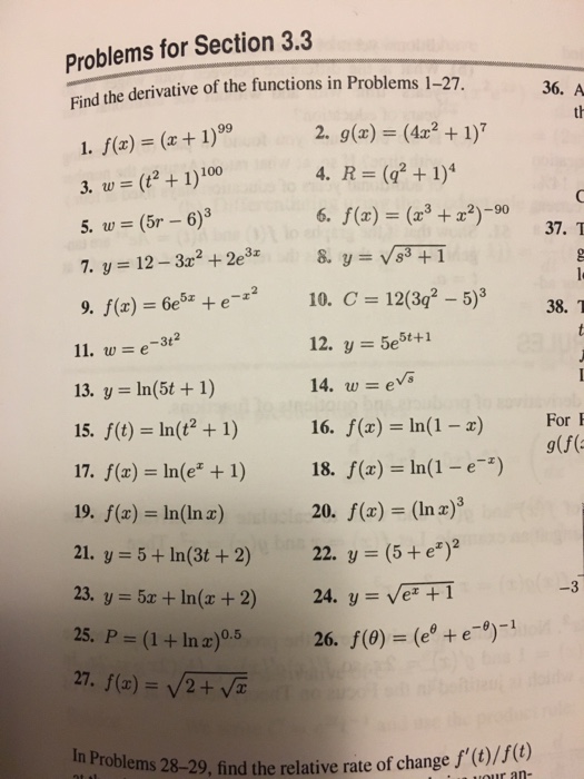 Problems For Section 3 3 Find The Derivative Of The Chegg Com