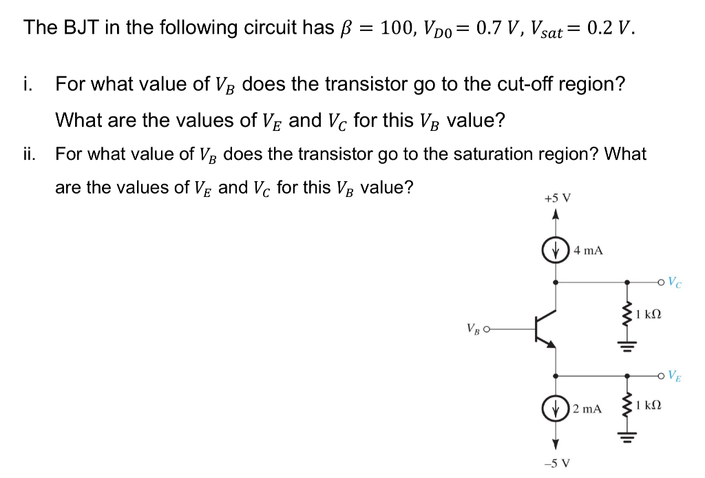 Solved The Bjt In The Following Circuit Has B 100 Vd 0 Chegg Com