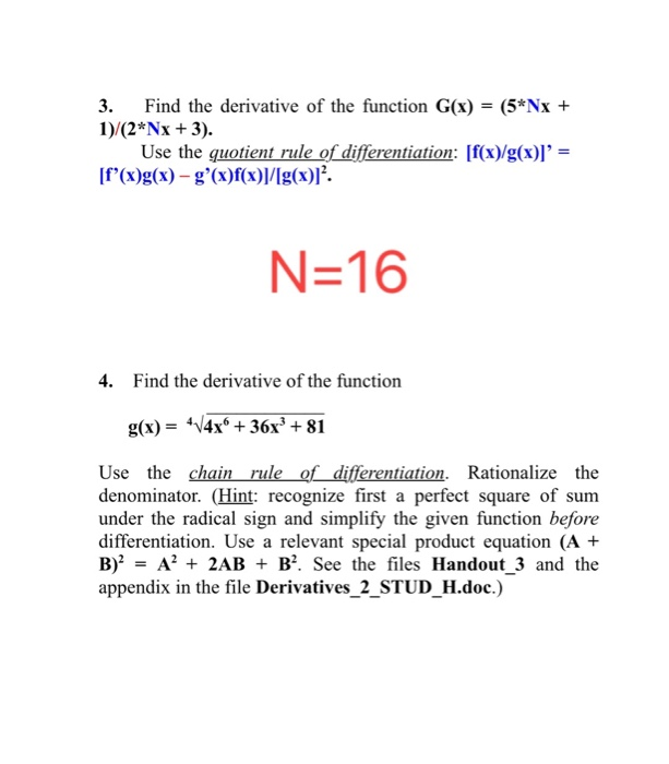 Solved 3 Find The Derivative Of The Function G X 5 Nx Chegg Com