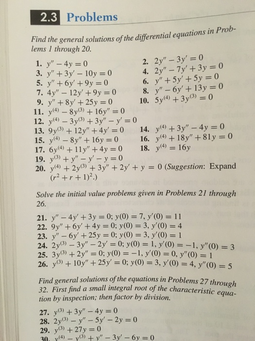 Solved 2 3 Problems The General Solutions Of The Differen Chegg Com
