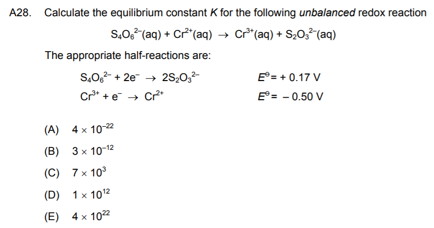 Solved Which of the Equilibrium Constant (K) versus