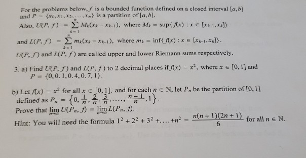 Solved For The Problems Below F Is A Bounded Function Def Chegg Com