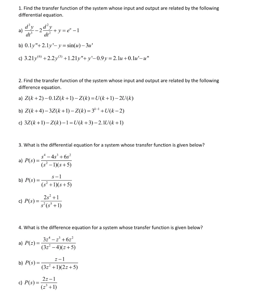 1 Find The Transfer Function Of The System Whose Chegg Com