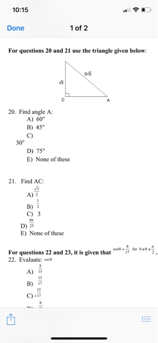 Solved 10 15 Done 1 Of 2 For Questions And 21 Use The Chegg Com