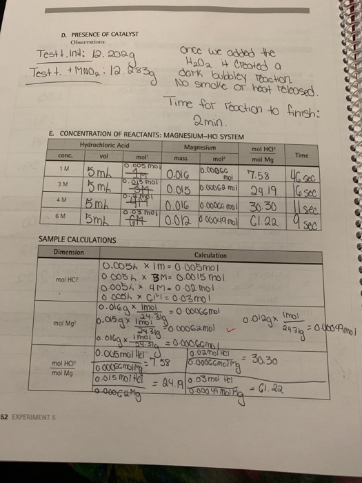 Experiment 5 Factors Affecting Reaction Rates Report Chegg 