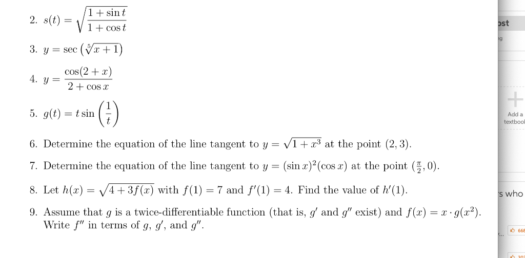 Solved You May Use Any Appropriate Derivative Formulas For Chegg Com