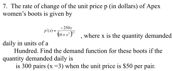 Solved The Rate Of Change Of The Unit Price P In Dollars Chegg Com