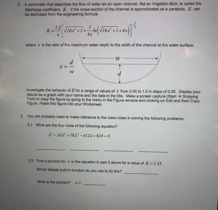 A parameter that describes the flow of water an an open channel, like an irrigation ditch, is called the discharge coefficien