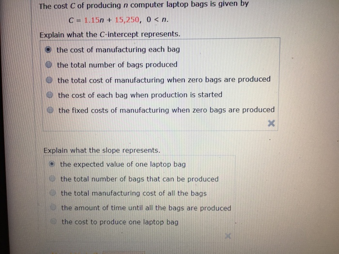 Solved The Cost C Of Producing N Computer Laptop Bags Is Chegg Com