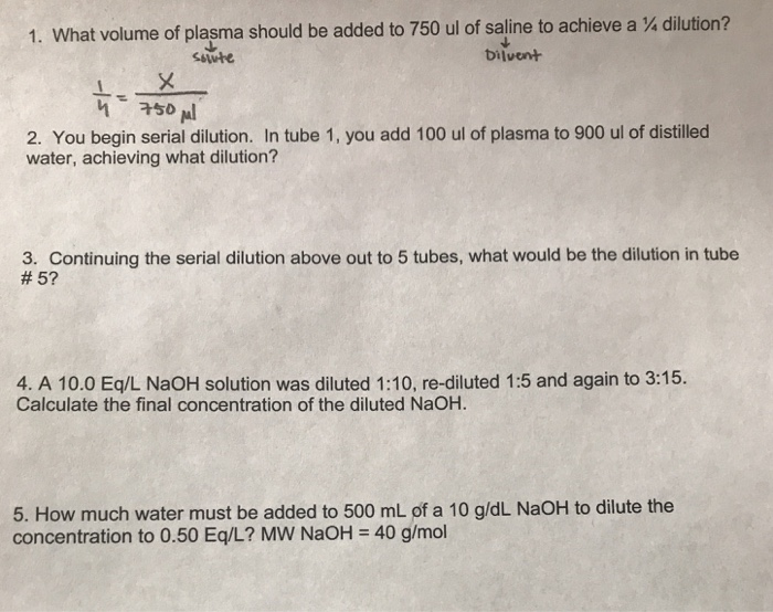 Solved 1 What Volume Of Plasma Should Be Added To 750 Ul Chegg Com