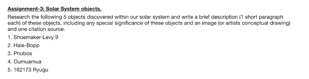 Solved Assignment 3 Solar System Objects Research The Fo