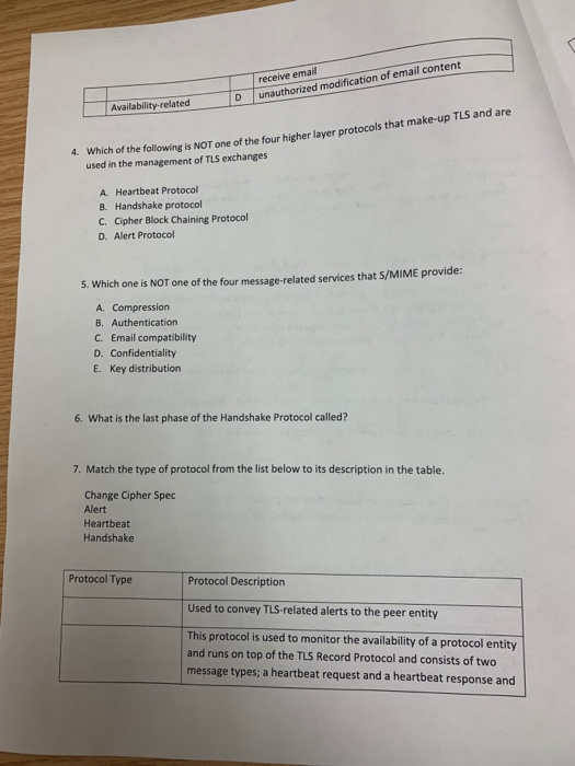 n of email content receive email Availability-related 4 which of the folowing is NOT one of the four higher layer protocols t