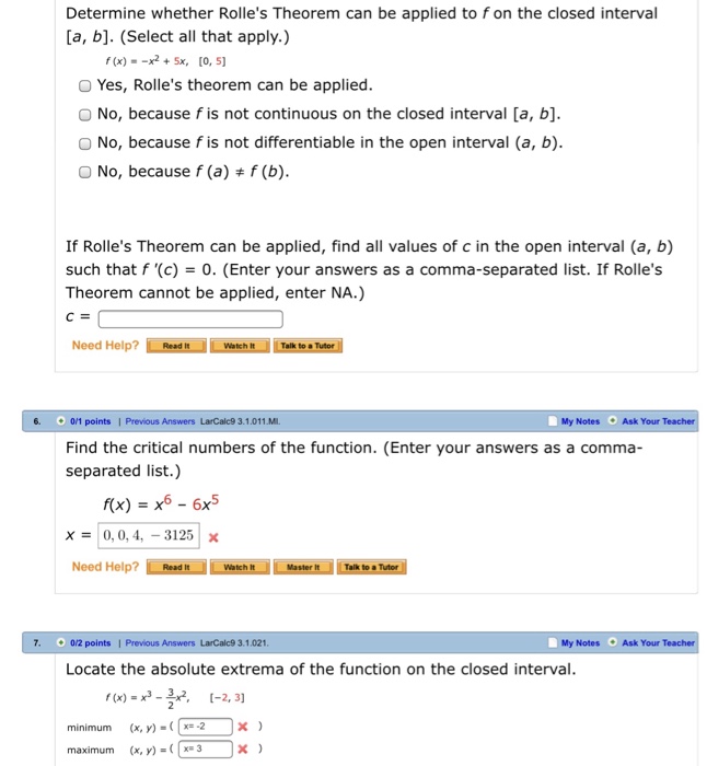 Solved Determine Whether Rolle S Theorem Can Be Applied T Chegg Com