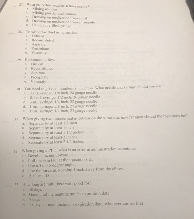 Solved 27 What Procedure Requires A Filter Needle A Mi Chegg Com