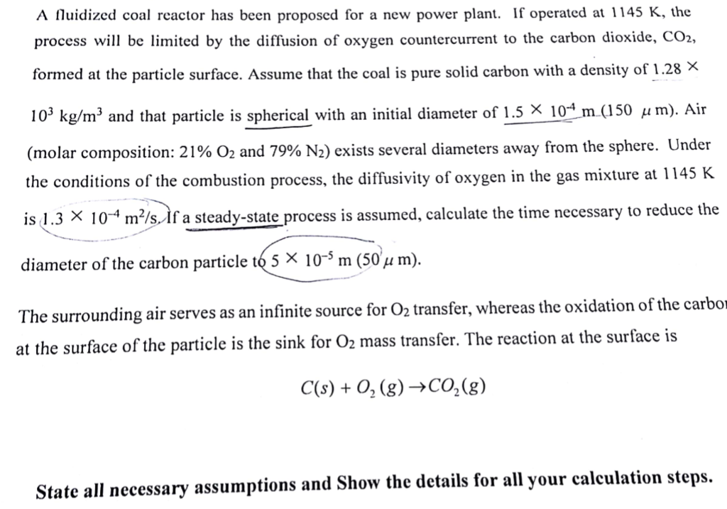 Solved A Fluidized Coal Reactor Has Been Proposed For A N Chegg Com