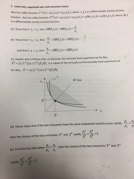 1 Level Sets Superlevel Sets And Consumer Choice Chegg Com
