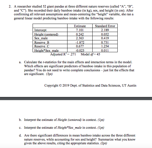 2 A Researcher Studied 52 Giant Pandas At Three Chegg Com