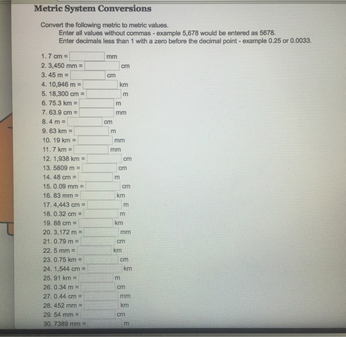 Solved Metric System Conversions Convert The Following Chegg Com