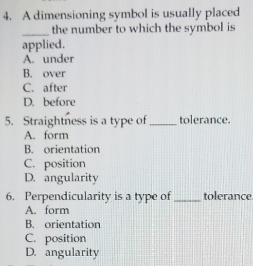 Solved 4 A Dimensioning Symbol Is Usually Placed The Num Chegg Com