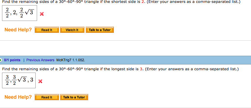 Solved Find The Remaining Sides Of A 30 60 90 Triangle If Chegg Com