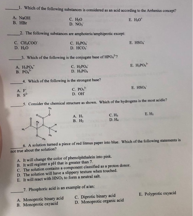 Solved I. Which Of The Following Substances Is Considered As | Chegg.com Solved I. Which Of The Following Substances Is Considered As | Chegg.com