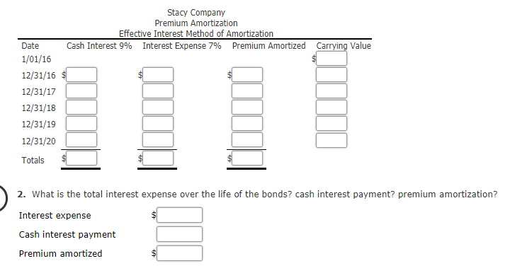 solved amortization of premium stacy company issued five unamortization