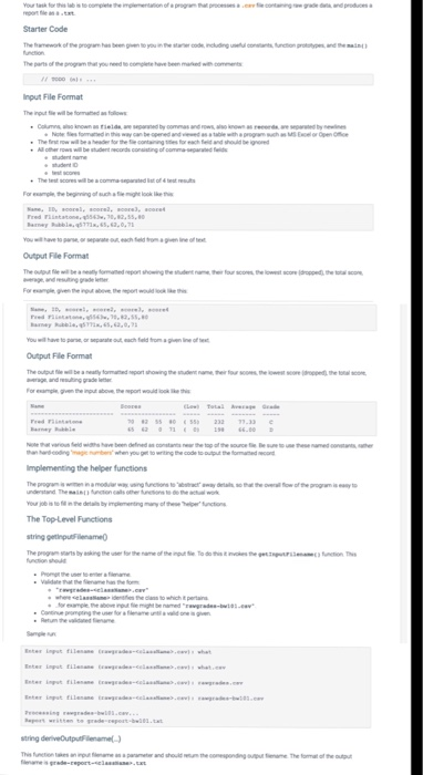 Starter Code nput File Format Output File Format Output File Format aerage and 515 5 2 31 66.0 mplementing the helper functio