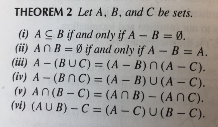 Solved Theorem 2 Let A B And C Be Sets O Ii A B Chegg Com