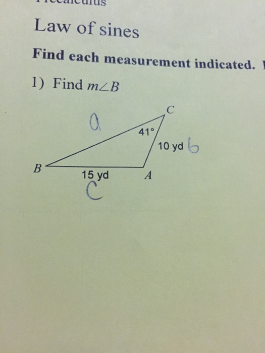 Law Of Sines Find Each Measurement Indicated I 1 Chegg 