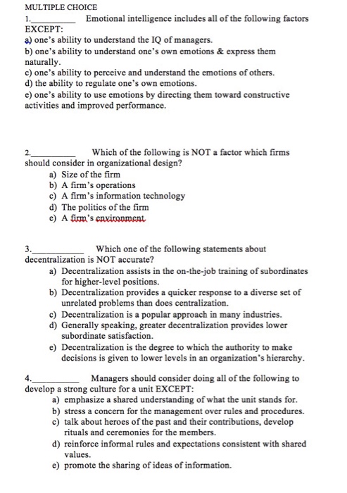Solved Multiple Choice Emotional Intelligence Includes All Chegg Com