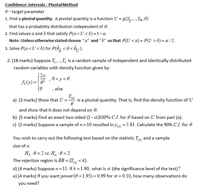 Solved Confidence Intervals Pivotal Method 6 Target Para Chegg Com