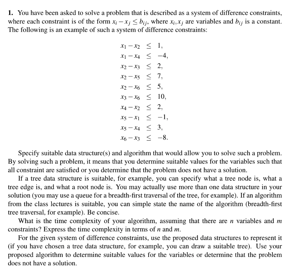 You have been asked to solve a problem that is described as a system of difference constraints, where each constraint is of t