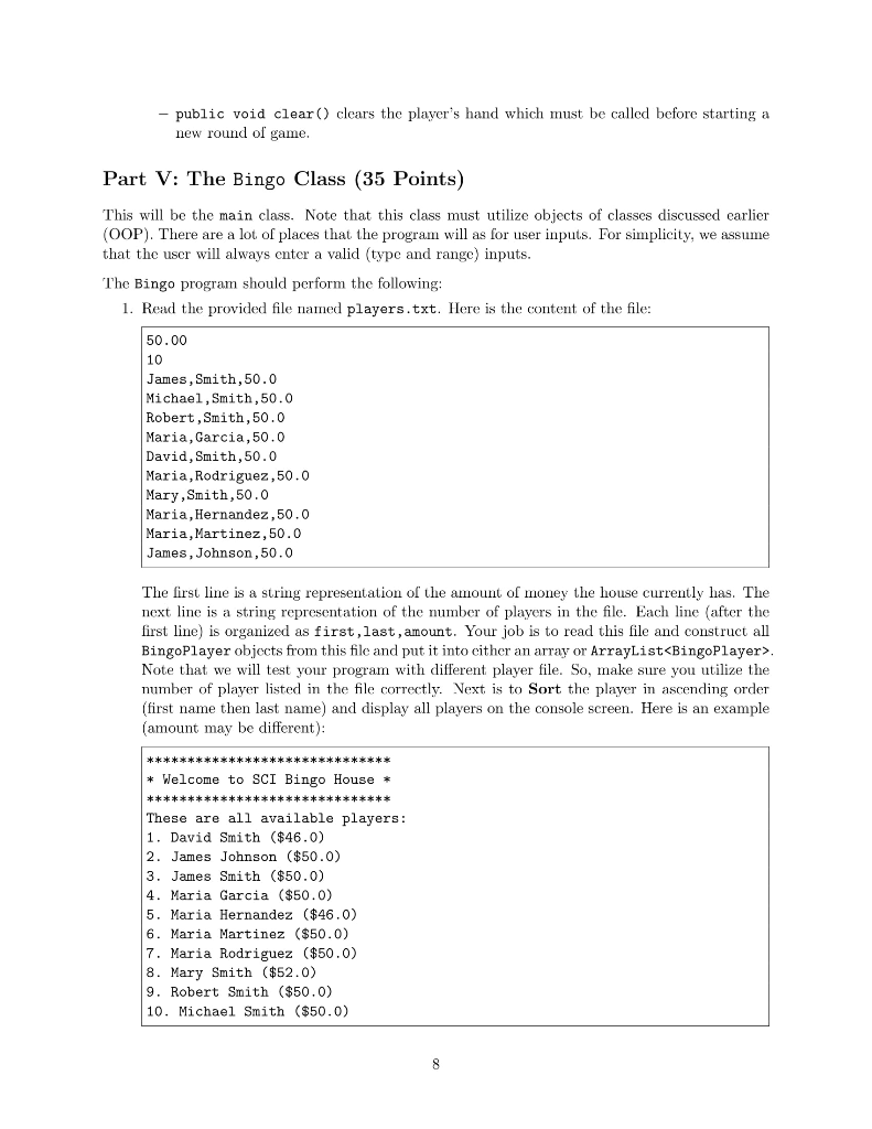 Solved Project 2 - BINGO CS 0401Intermediate Programming | Chegg.com