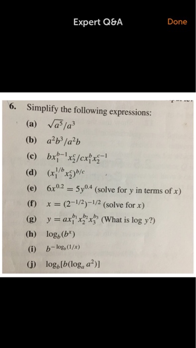 Solved Expert Q A Done Simplify The Following Expressions Chegg Com