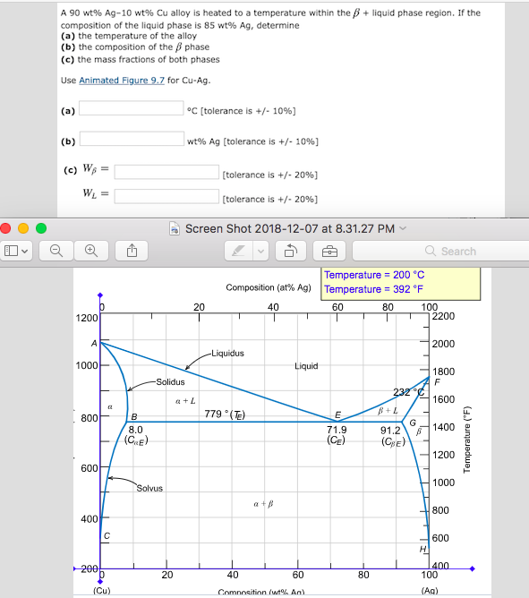 Solved A 90 Wt Ag 10 Wt Cu Alloy Is Heated To A Tempera Chegg Com