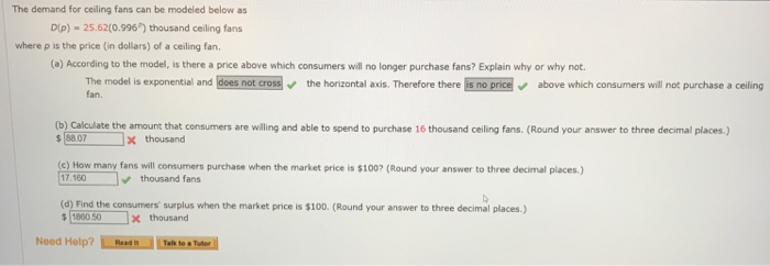 Solved The Demand For Ceiling Fans Can Be Modeled Below A