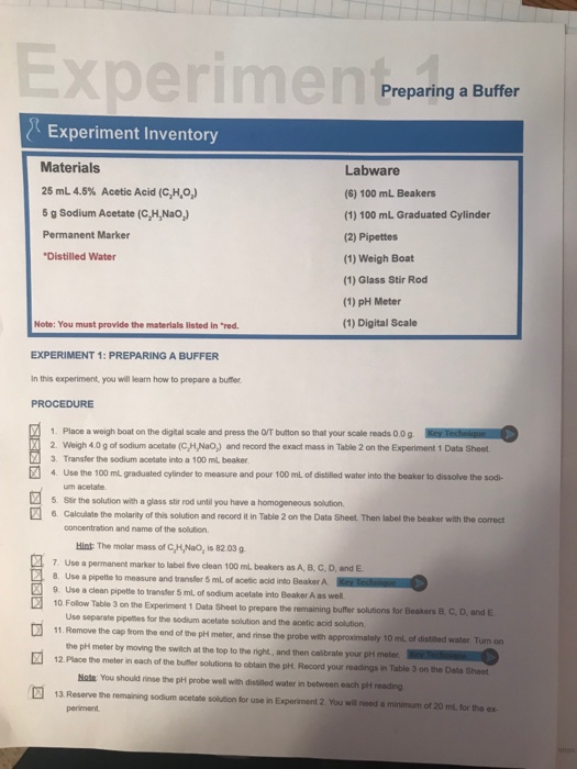 Solved Xperimen Preparing A Buffer Experiment Inventory M...