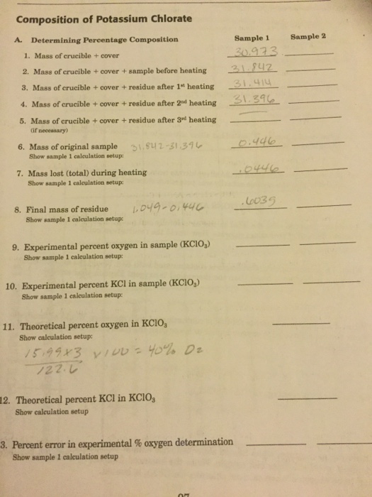 Percentage Position Of Potassium Chlorate