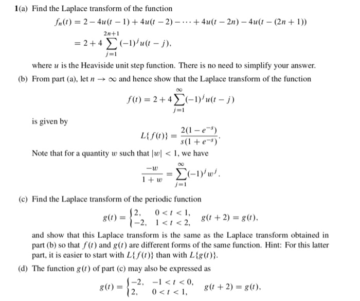 Solved 1 A Find The Laplace Transform Of The Function F Chegg Com