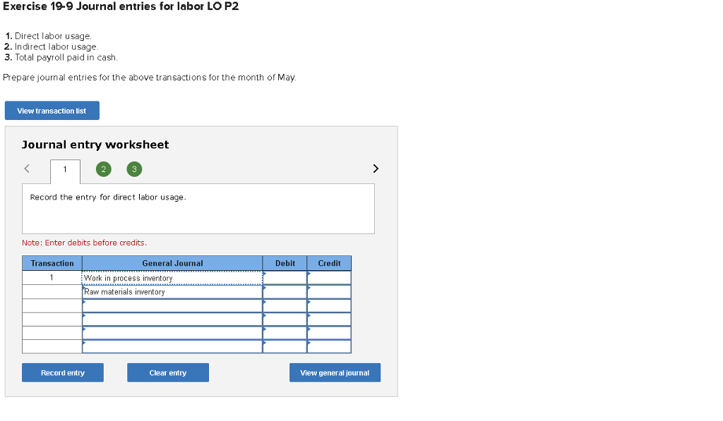 Solved Exercise 19-9 Journal entries for labor LO P2 1. | Chegg.com