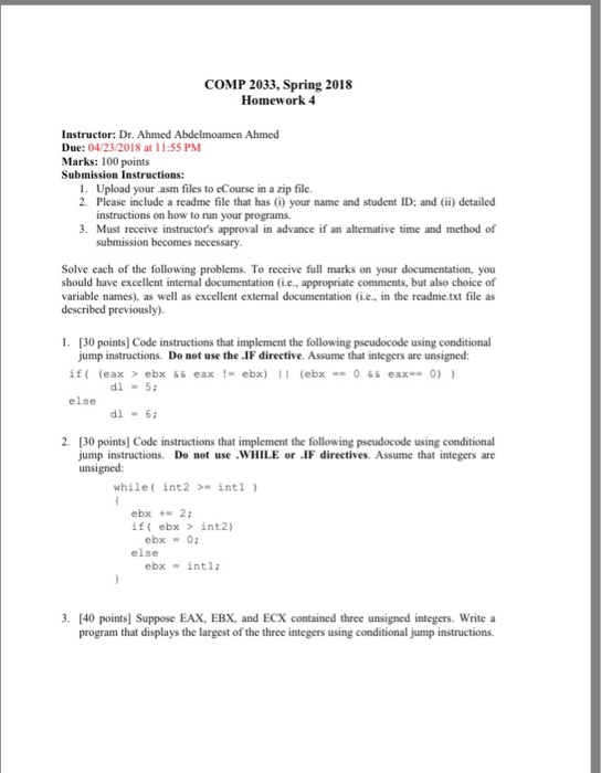 Comp 33 Spring 18 Homework 4 Instructor Dr Chegg Com