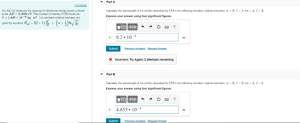 Solved Part C Calculate The Wavelength Of The Photon Abso Chegg Com
